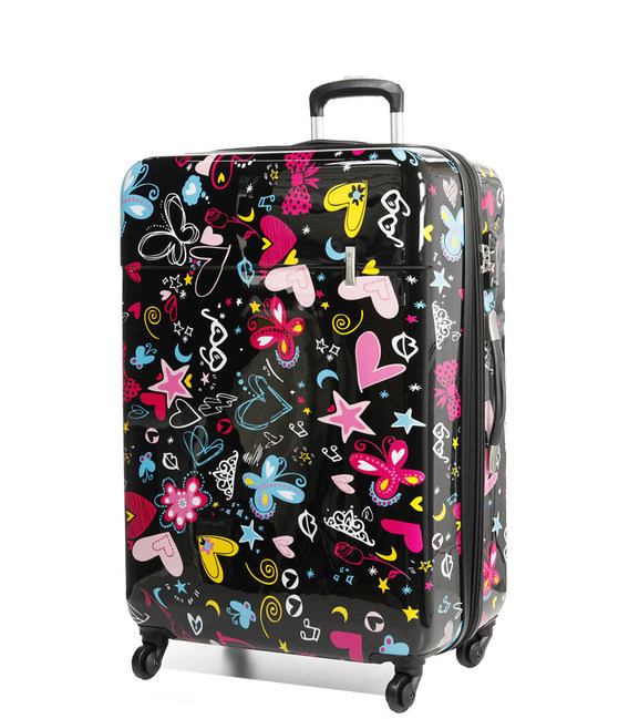 Чемодан Snowball 55203 большой L бабочка черный фото, картинка, изображение
