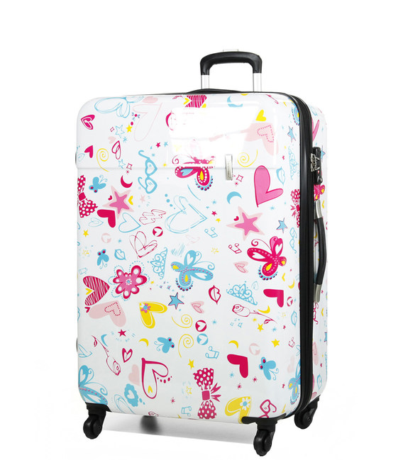 Чемодан Snowball 55203 большой L бабочка белый фото, картинка, изображение