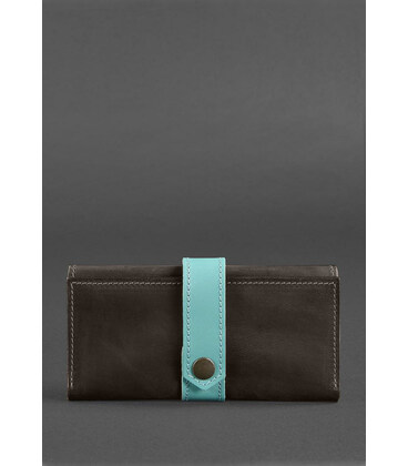 Кожаное женское портмоне 3.0 темно-коричневое с бирюзовым картинка, изображение, фото