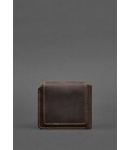 Шкіряне портмоне 4.2 на кнопці темно-коричневе з помаранчевої ниткою картинка, зображення, фото
