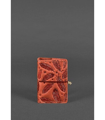 Женский кожаный кард-кейс 7.0 коралловый с перьями картинка, изображение, фото