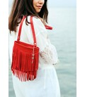 Кожаная женская сумка с бахромой мини-кроссбоди Fleco красная картинка, изображение, фото