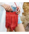 Шкіряна жіноча сумка з бахромою міні-кроссбоді Fleco червона картинка, зображення, фото