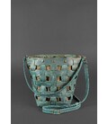 Шкіряна плетена жіноча сумка Пазл M зелена Crazy Horse картинка, зображення, фото