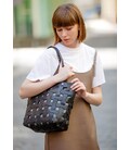 Шкіряна плетена жіноча сумка Пазл L чорна Krast картинка, зображення, фото