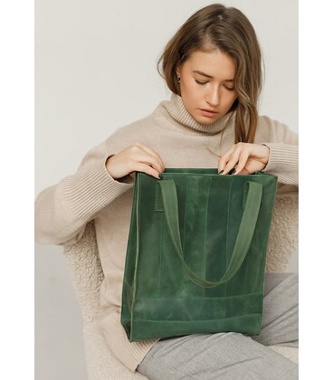 Шкіряна жіноча сумка шоппер Бетсі зелена картинка, зображення, фото