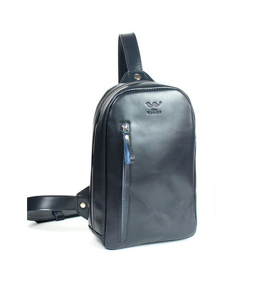 Мужская кожаная сумка Chest bag синяя картинка, изображение, фото