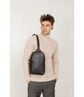 Кожаный мужской рюкзак (сумка-слинг) на одно плечо Chest Bag черный картинка, изображение, фото