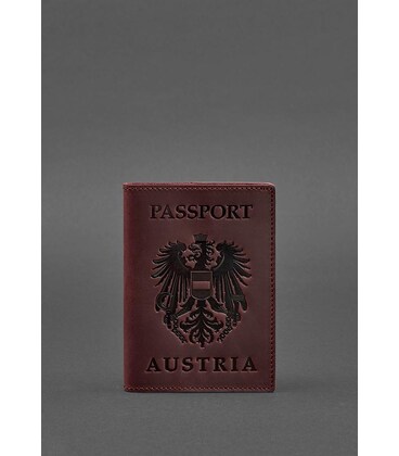 Шкіряна обкладинка для паспорта з австрійським гербом бордова Crazy Horse картинка, зображення, фото