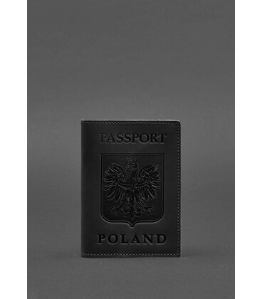 Кожаная обложка для паспорта с польским гербом черная Crazy Horse картинка, изображение, фото