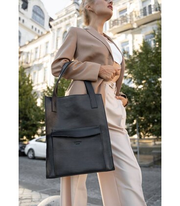 Шкіряна жіноча сумка шоппер Бетсі з кишенею чорна Краст картинка, зображення, фото