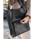 Кожаная женская сумка шоппер Бэтси с карманом черная Краст картинка, изображение, фото