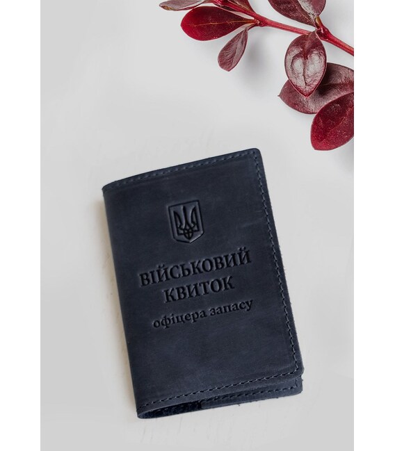 Кожаная обложка для военного билета офицера запаса 8.0 темно-синяя Crazy Horse фото, картинка, изображение