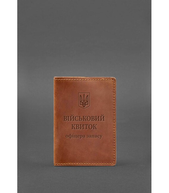 Кожаная обложка для военного билета офицера запаса 8.0 светло-коричневая Crazy Horse фото, картинка, изображение