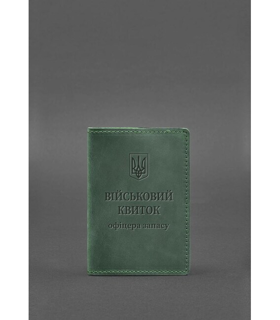 Кожаная обложка для военного билета офицера запаса 8.0 зеленая Crazy Horse фото, картинка, изображение