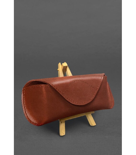 Кожаный чехол для очков с клапаном на магните Светло-коричневый Краст фото, картинка, изображение