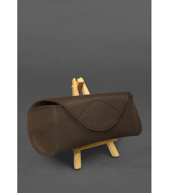 Шкіряний чохол для окулярів із клапаном на магніті Темно-коричневий Crazy Horse картинка, зображення, фото