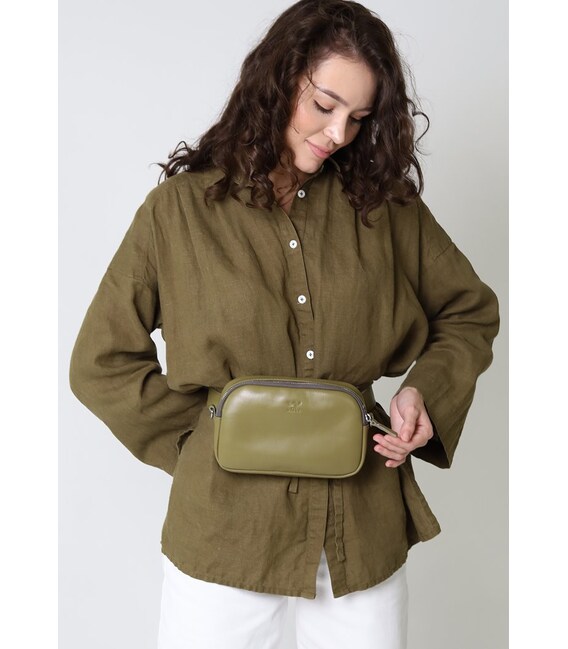 Жіноча шкіряна сумка поясна / кроссбоді Holly оливкова картинка, зображення, фото