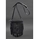 Кожаная женская сумка с бахромой мини-кроссбоди Fleco темно-синяя фото