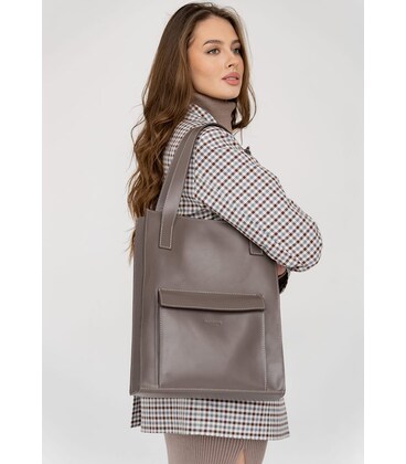 Шкіряна жіноча сумка шоппер Бетсі з кишенею темно-бежева Краст картинка, зображення, фото