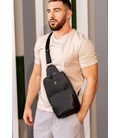 Кожаный мужской рюкзак (сумка-слинг) на одно плечо черный Saffiano картинка, изображение, фото