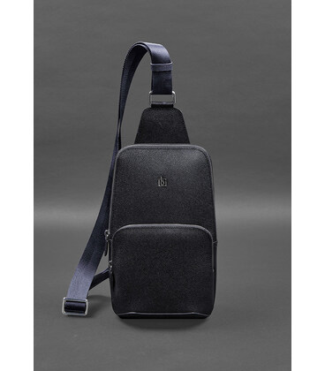 Шкіряний чоловічий рюкзак (сумка-слінг) на одне плече синій Saffiano картинка, зображення, фото
