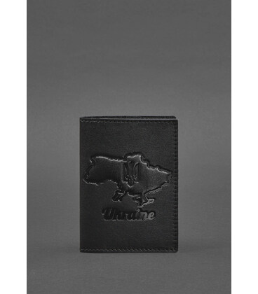 Кожаная обложка для паспорта с картой Украины черный краст картинка, изображение, фото