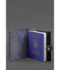 Шкіряна обкладинка-портмоне на паспорт з гербом України 25.0 темно-синя картинка, зображення, фото