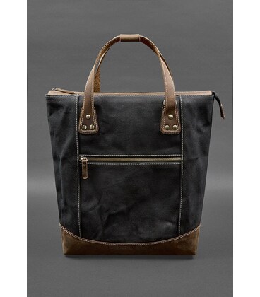 Сумка-рюкзак из канваса и натуральной темно-коричневой кожи картинка, изображение, фото