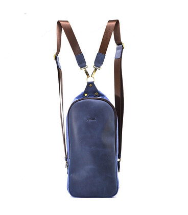Слінг-рюкзак із синього канвасу та синьої шкіри крейзі хорс RKk-2017-4lx TARWA картинка, зображення, фото