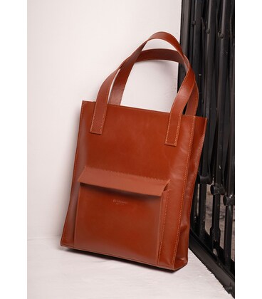 Кожаная женская сумка шоппер Бэтси с карманом светло-коричневая Краст картинка, изображение, фото