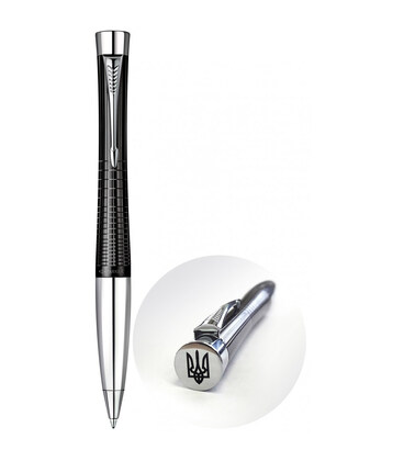 Ручка шариковая Parker URBAN Premium Ebony Metal Chiselled BP Трезубец на торце 21232Ч_TR картинка, изображение, фото