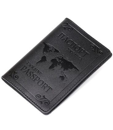 Кожаная обложка на паспорт с картой и рамкой SHVIGEL 13982 Черная картинка, изображение, фото