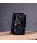 Зручний картхолдер із натуральної шкіри з тисненням під крокодила KARYA 21331 Чорний картинка, зображення, фото