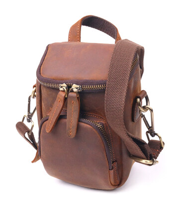 Компактная мужская сумка из натуральной винтажной кожи 21295 Vintage Коричневая картинка, изображение, фото