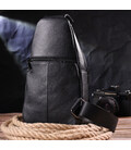 Чоловіча сумка слінг із натуральної фактурної шкіри 21400 Vintage Чорний картинка, зображення, фото