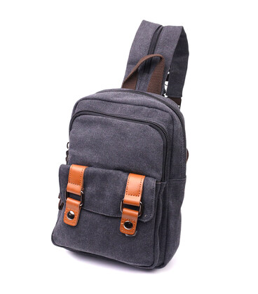 Практичная сумка-рюкзак с двумя отделениями из плотного текстиля Vintage 22162 Черный картинка, изображение, фото