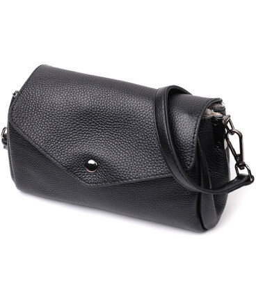 Женская кожаная сумка с треугольным клапаном Vintage 22254 Черная картинка, изображение, фото