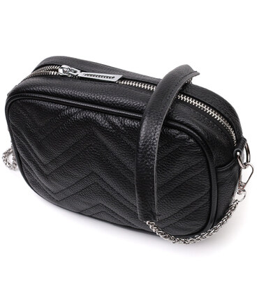 Вечірня жіноча сумочка на ланцюжку з натуральної шкіри Vintage 22382 Чорна картинка, зображення, фото