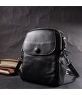 Вертикальная небольшая сумка для женщин на два отделения из натуральной кожи Vintage 22399 Черная картинка, изображение, фото