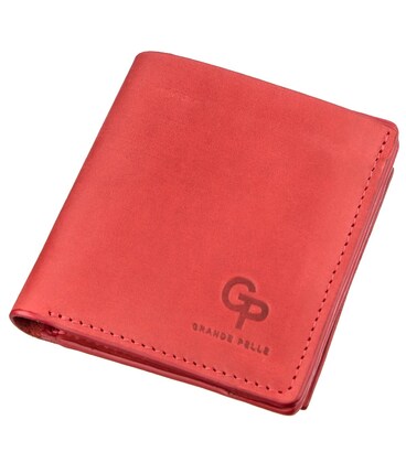 Яскраве шкіряне портмоне унісекс з накладної монетницьою GRANDE PELLE 11224 Червоне картинка, зображення, фото