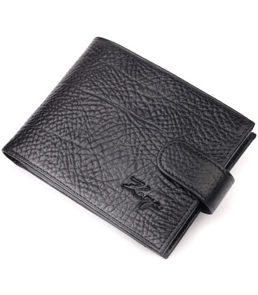 Вместительное мужское портмоне с хлястиком из натуральной кожи KARYA 21087 Черный картинка, изображение, фото