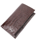 Надежный вертикальный бумажник из натуральной кожи с тиснением под крокодила KARYA 21140 Коричневый картинка, изображение, фото