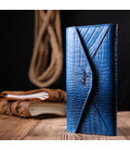 Жіночий гаманець із клапаном із натуральної фактурної шкіри KARYA 21147 Синій картинка, зображення, фото