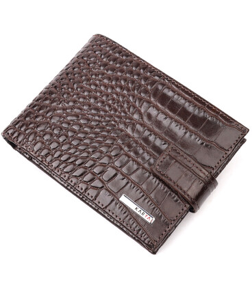 Класичний чоловічий гаманець із натуральної шкіри з тисненням під крокодила KARYA 21199 Коричневий картинка, зображення, фото