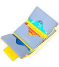 Компактне шкіряне портмоне в три додавання комбі двох кольорів Серце GRANDE PELLE 16730 Жовто-блакитне картинка, зображення, фот