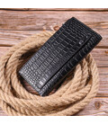 Вертикальное мужское портмоне из натуральной кожи с тиснением под крокодила KARYA 21420 Черный картинка, изображение, фото