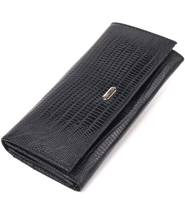 Відмінний фактурний горизонтальний жіночий гаманець з натуральної шкіри CANPELLINI 21653 Чорний картинка, зображення, фото