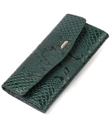 Жіноче лаковане портмоне з натуральної шкіри з тисненням під змію CANPELLINI 21694 Зелене картинка, зображення, фото