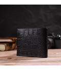 Чоловічий оригінальний гаманець горизонтального формату з натуральної шкіри з тисненням під крокодила CANPELLINI 21768 Чорний ка